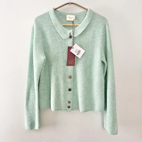 NWT $320 Poetry Collared Cardigan Pure Cashmere Mint Green UK 10 US 6